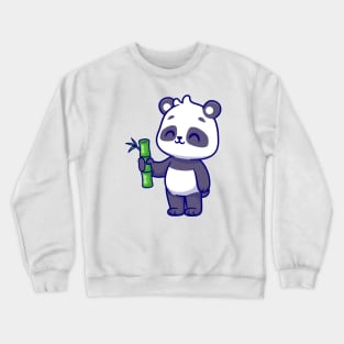 Cute Panda Holding Bamboo Cartoon Crewneck Sweatshirt